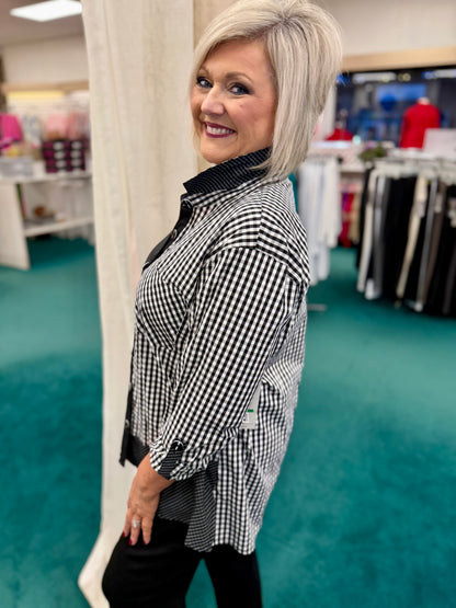 MIXED PLAID & CHECK WOVEN SHIRT - BLACK/WHITE PRINT