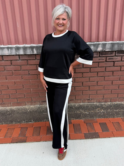 Umgee Black LUXEKNIT Colorblock Side Stripe Straight Pants