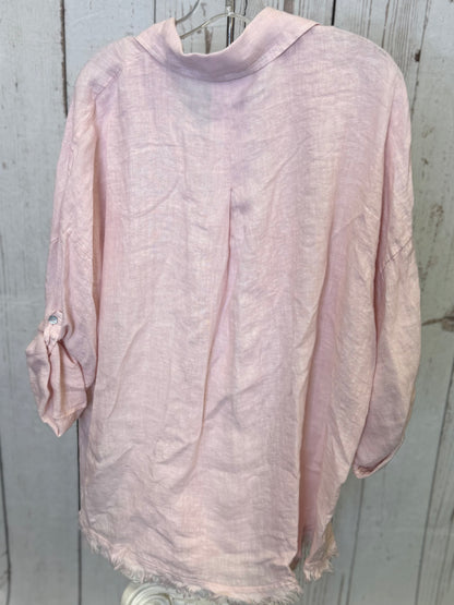 Made in Italy Linen Button Front Top with Decorative Front Pockets