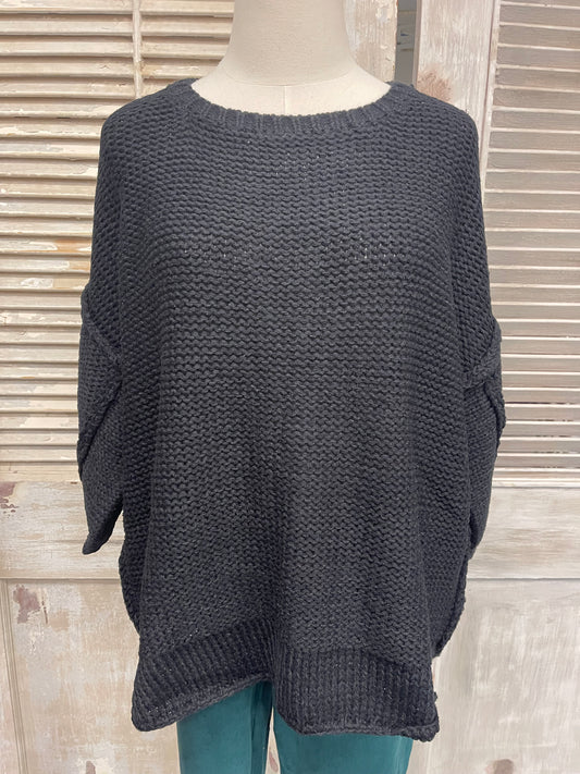 Easel Black 3/4 Sleeve Sweater Top