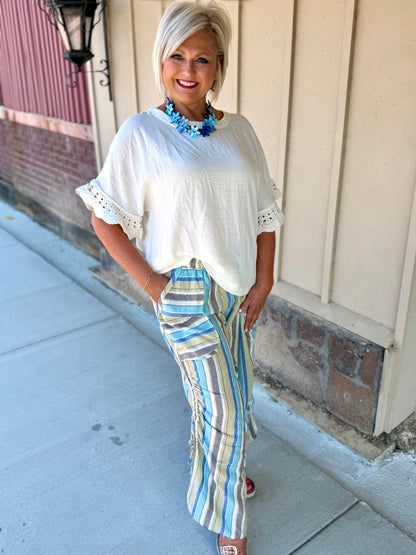 Umgee Off White Crochet Trim Top