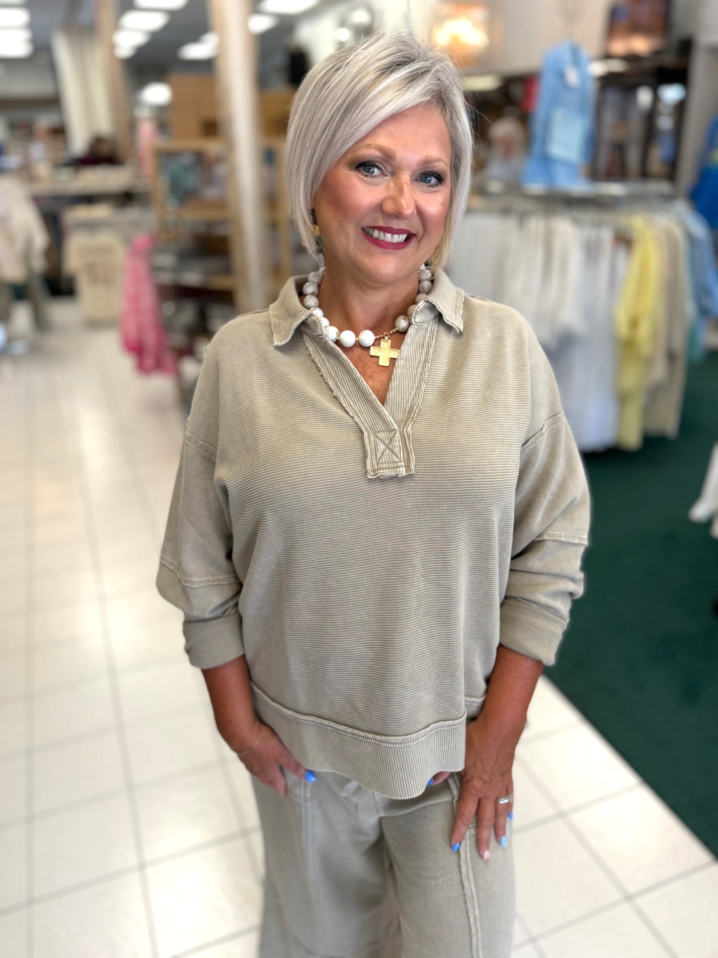 Easel Light Mocha Textured Thermal Washed Pullover