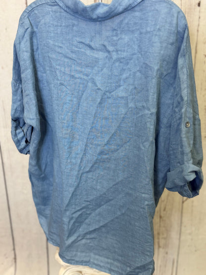 Made in Italy Collared Linen Blouse with Flower Detail