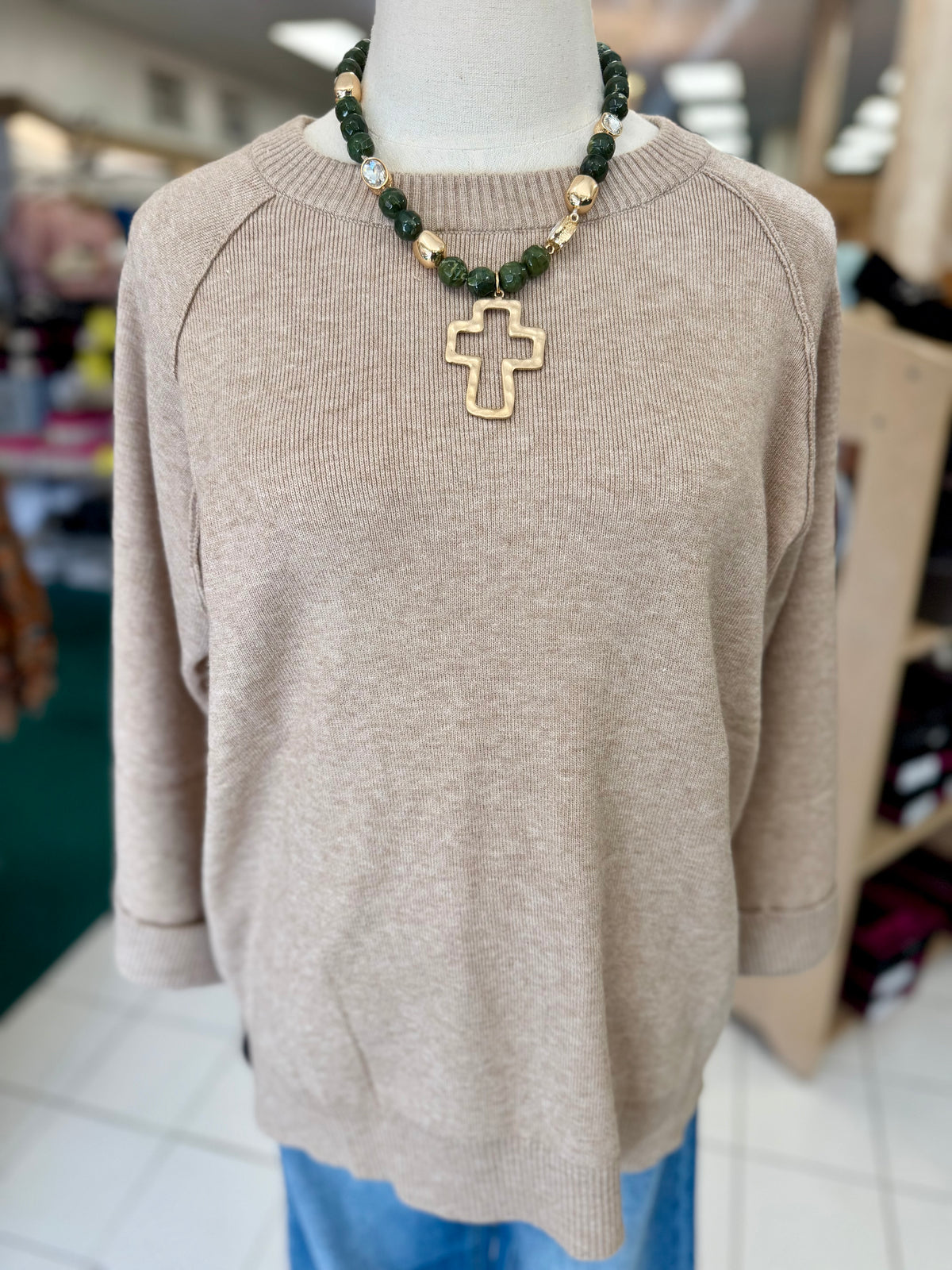 Umgee Beige Crewneck Pullover Sweater Knit Top