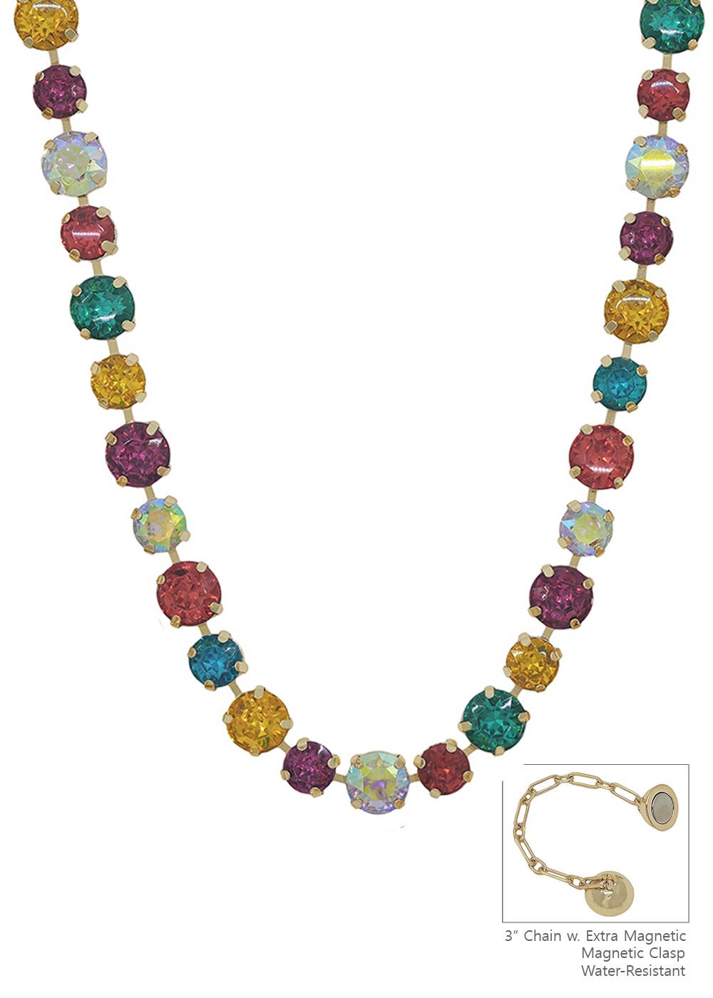 Water Resistant Multi Crystal 10&12MM Stone Magnetic Closure 17" Necklace