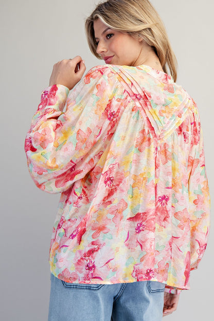 EESOME Rose Blush Floral Printed Button Down Blouse ✨