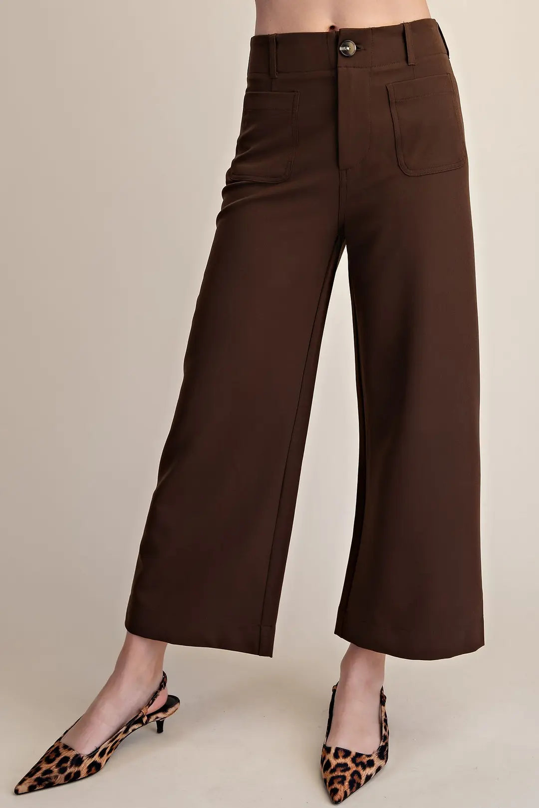 Glam Brown Colette Cropped Wide-Leg Stretchy Pants