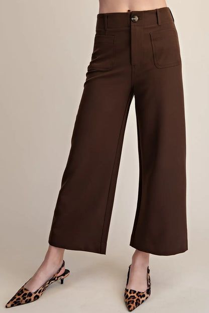 Glam Brown Colette Cropped Wide-Leg Stretchy Pants