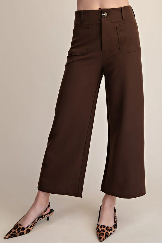 Glam Brown Colette Cropped Wide-Leg Stretchy Pants