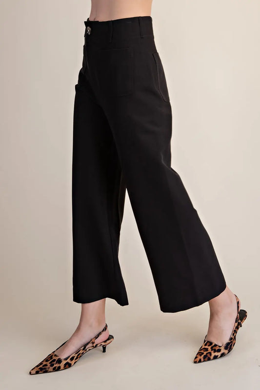 Glam Black Colette Cropped Wide-Leg Stretchy Pants