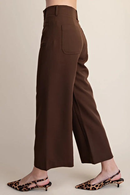 Glam Brown Colette Cropped Wide-Leg Stretchy Pants