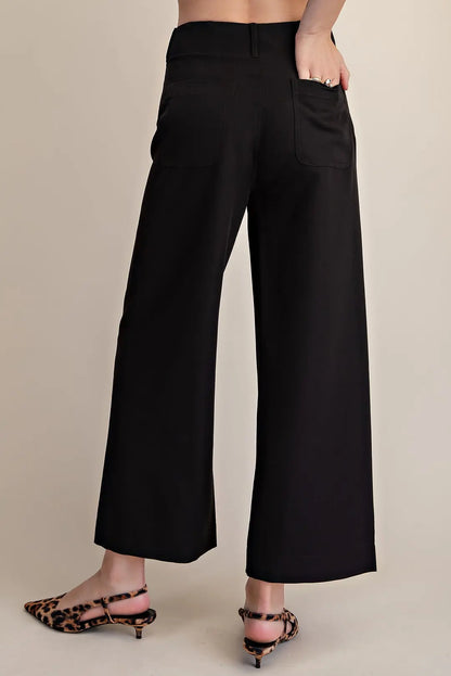 Glam Black Colette Cropped Wide-Leg Stretchy Pants