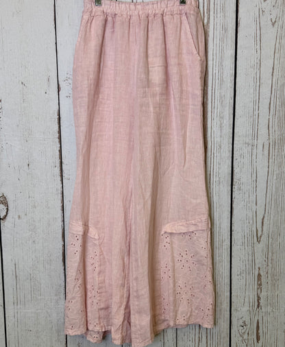 Made in Italy Eyelet Lace Accent Linen Pants
