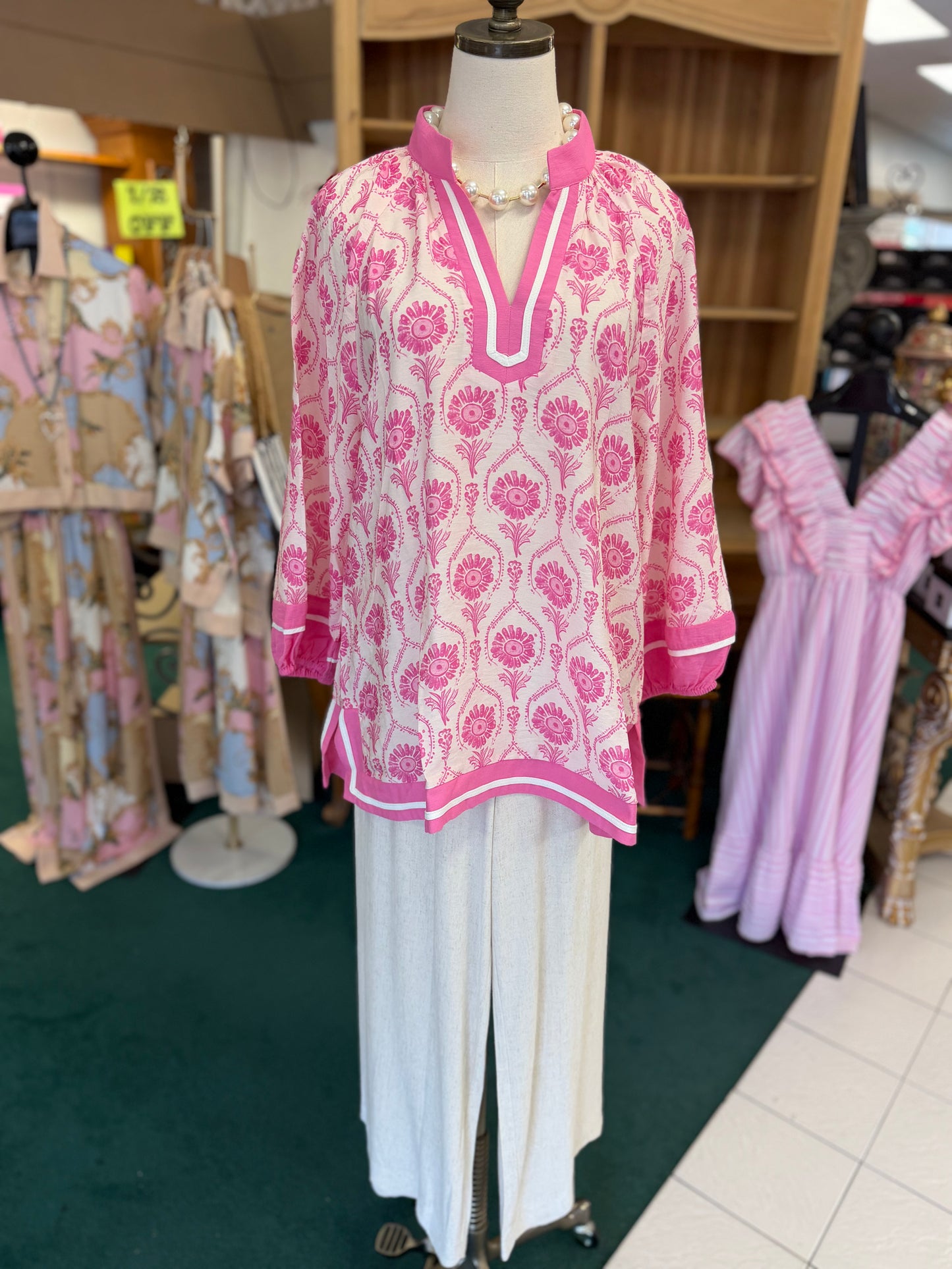 Jodifl Plus Size Pink Boho Print Top