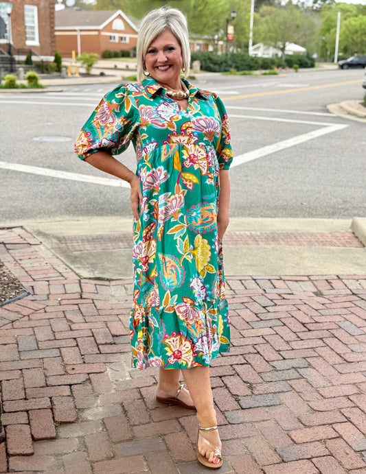 Umgee Emerald Mix Paisley Print Maxi Dress