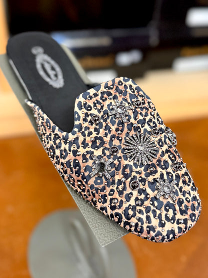 Atalina Animal Print Slide with Rhinestones