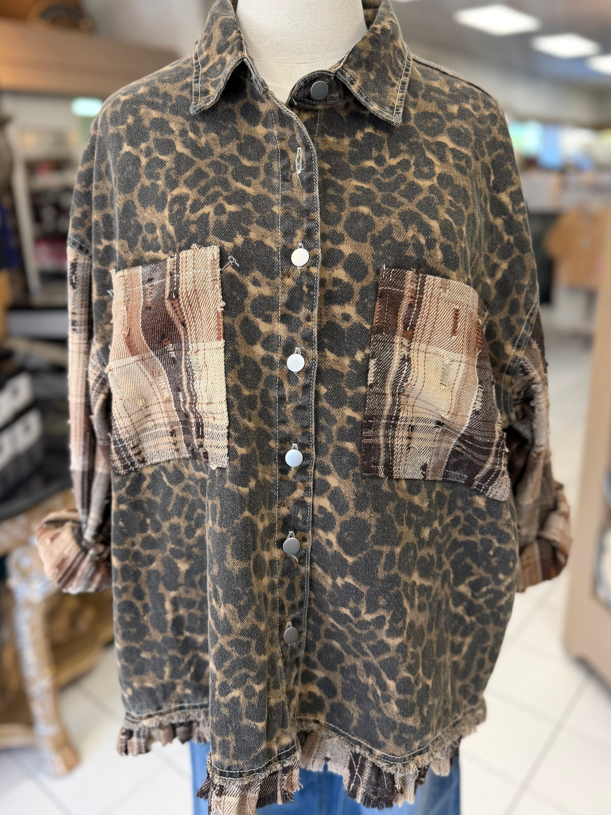 POL Leopard Print Woven Shirt Jacket