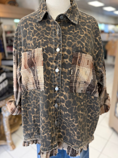 POL Leopard Print Woven Shirt Jacket