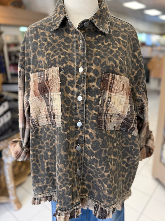 POL Leopard Print Woven Shirt Jacket