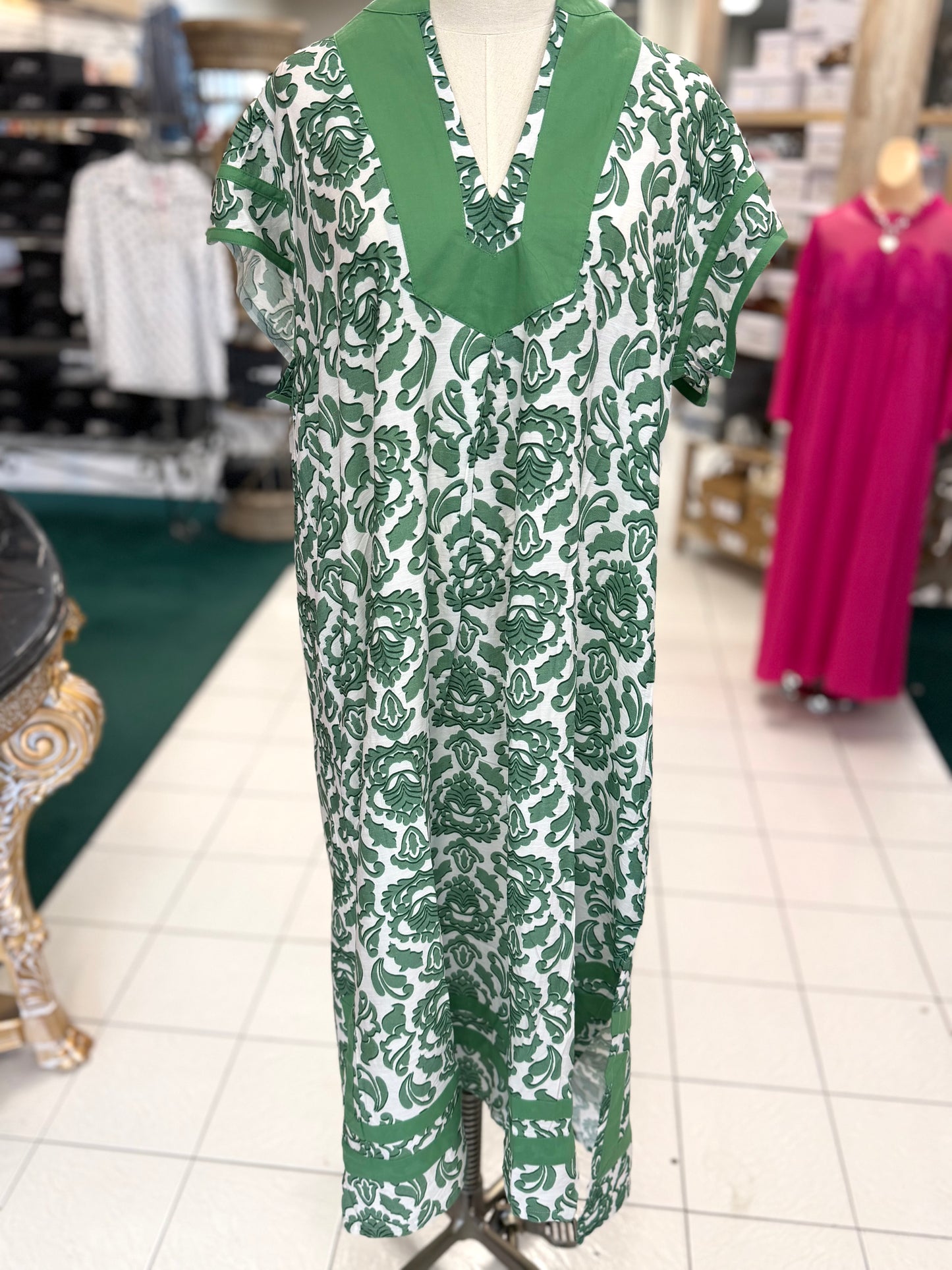 Umgee Plus Size Green Abstract Two Tone Print Midi Dress