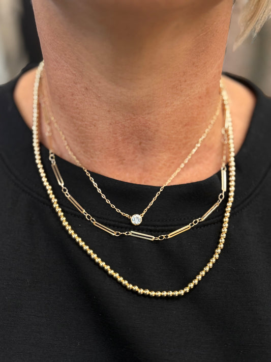 Water Resistant Triple Layered Beaded and Thin Chain with Crystal 16-18" Necklace
