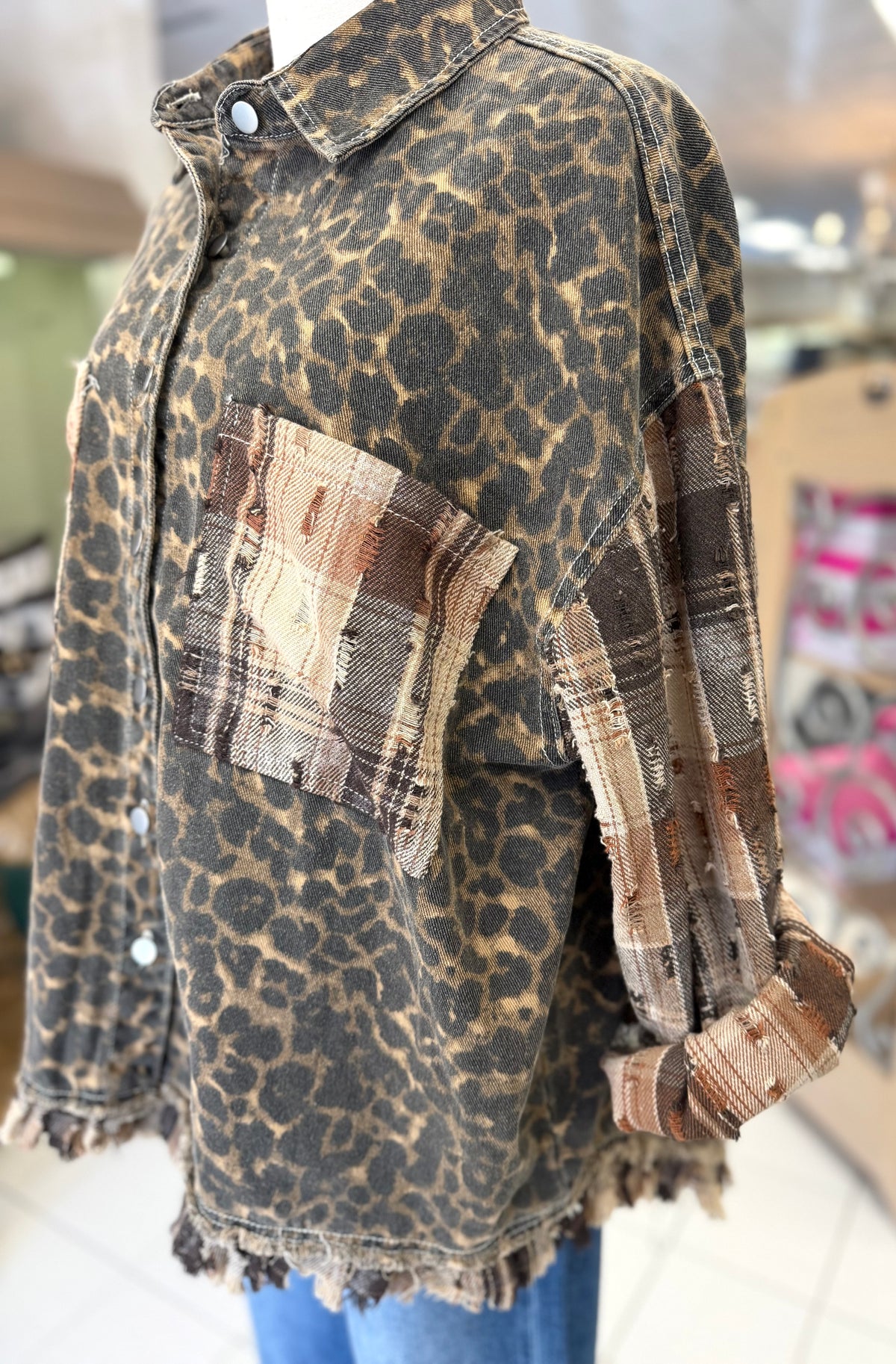 POL Leopard Print Woven Shirt Jacket