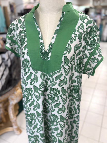 Umgee Plus Size Green Abstract Two Tone Print Midi Dress