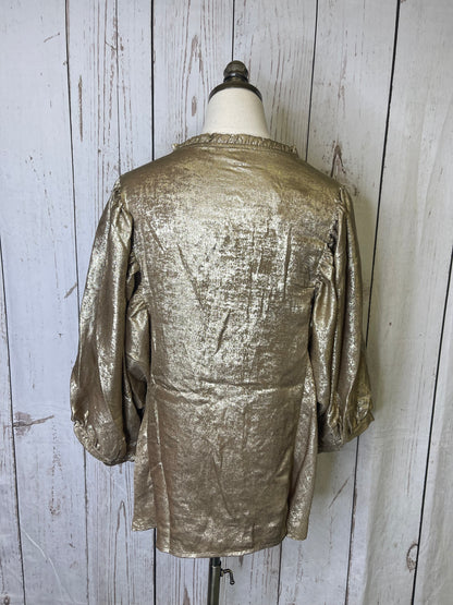 Oddi Plus Size Shimmer foiled printed button front blouse
