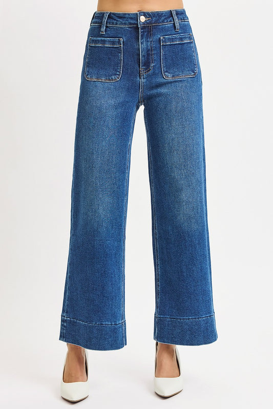Risen HIGH RISE CROP WIDE FRONT PATCH POCKET JEANS
