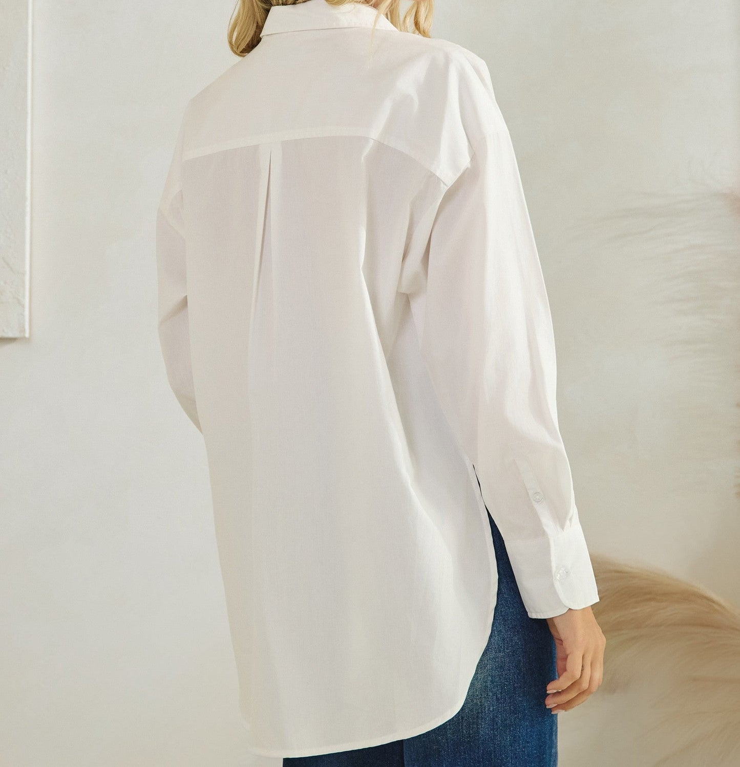 Essential White Button Down Hi-Low Cotton Long Sleeve Cotton Shirt