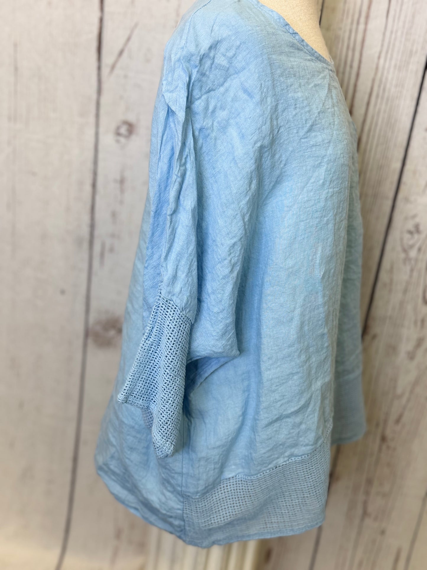 Made in Italy Linen Top with Crochet Net Trim