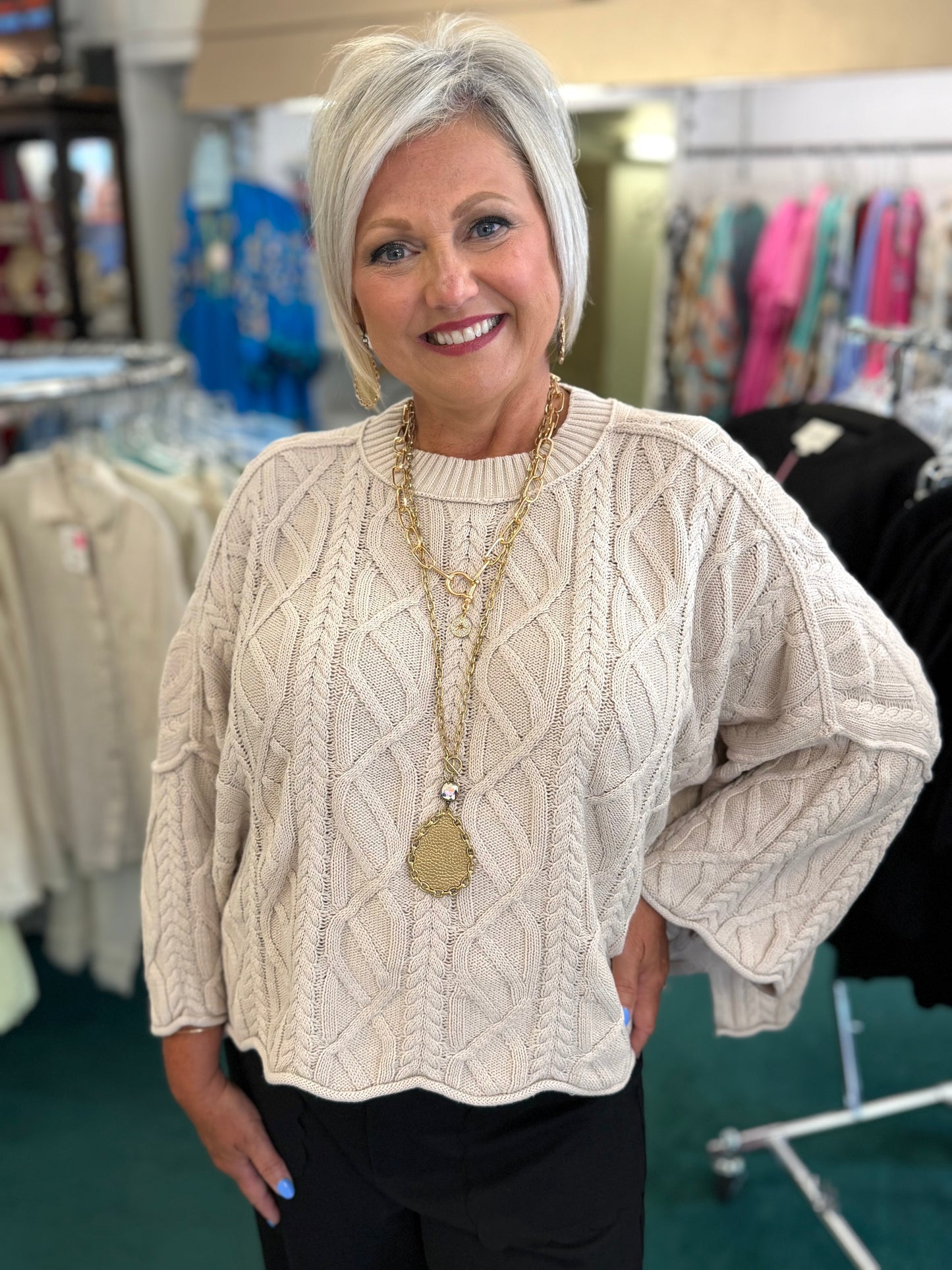 Tres Bien Sand Knitted Sailors Knot Round Neck Sweater