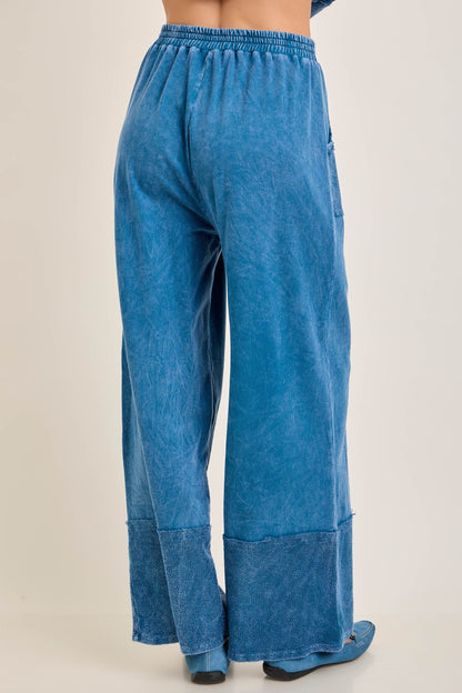 J. Her Slate Blue Mineral Washed Cotton Trim Patched Raw Hem Pants