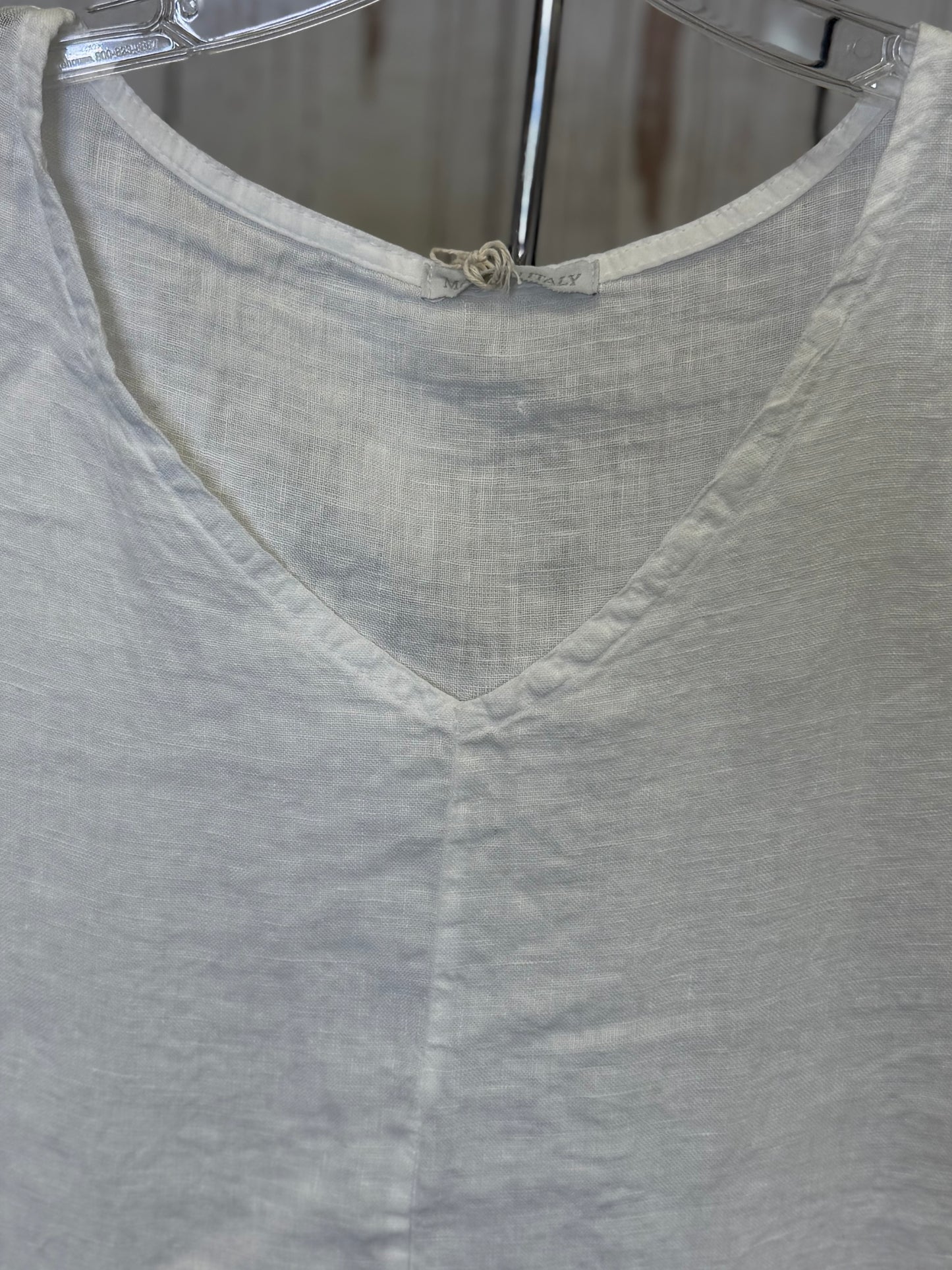 Made in Italy Linen Blouse with Lace and Ripped Fabric Front Pockets