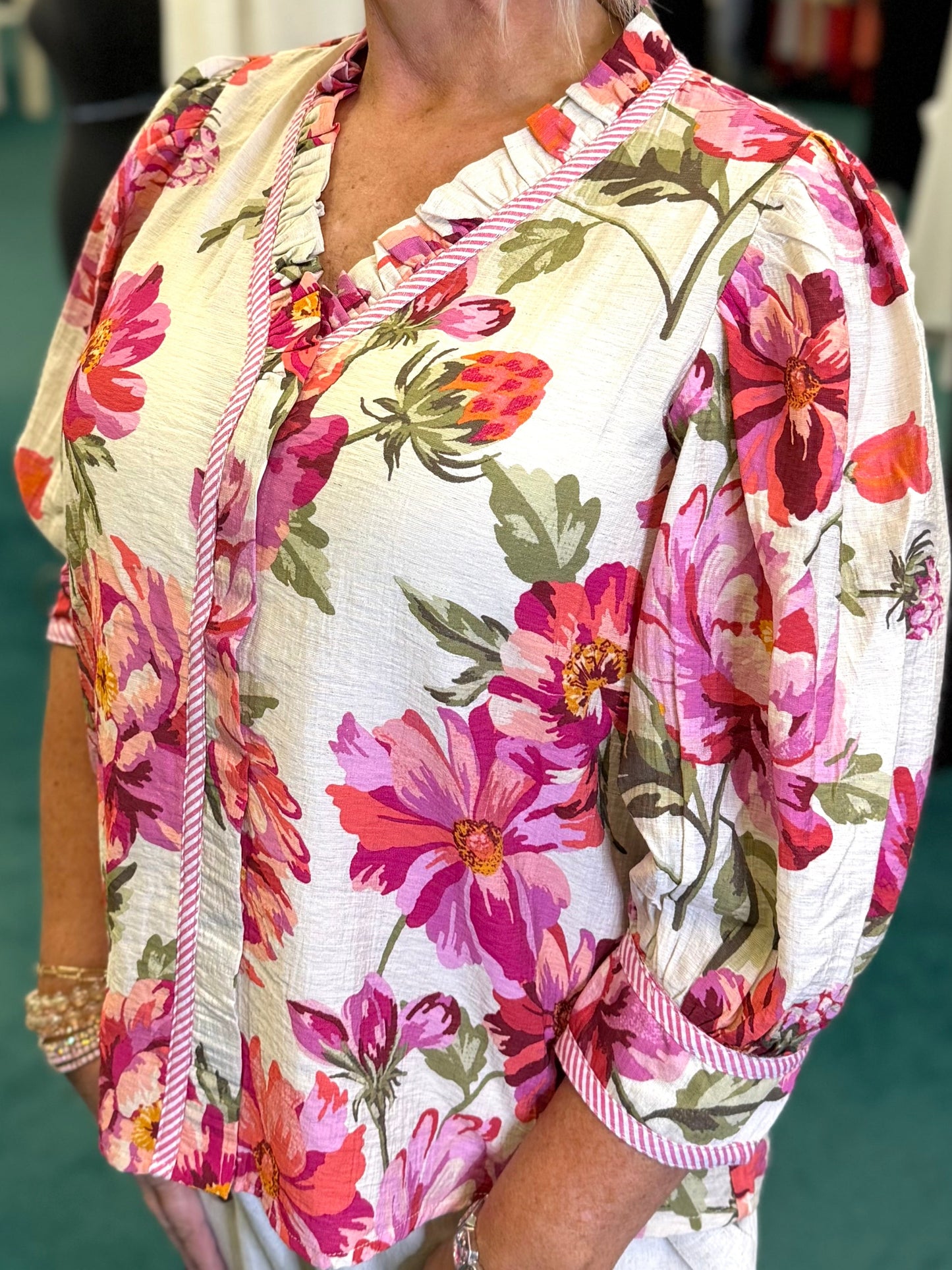 Oddi Plus Size Floral Printed Linen Top