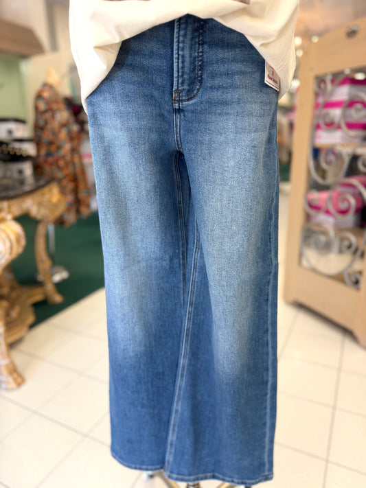 Risen Tummy Control Elastic Band Mid Rise Crop Jeans
