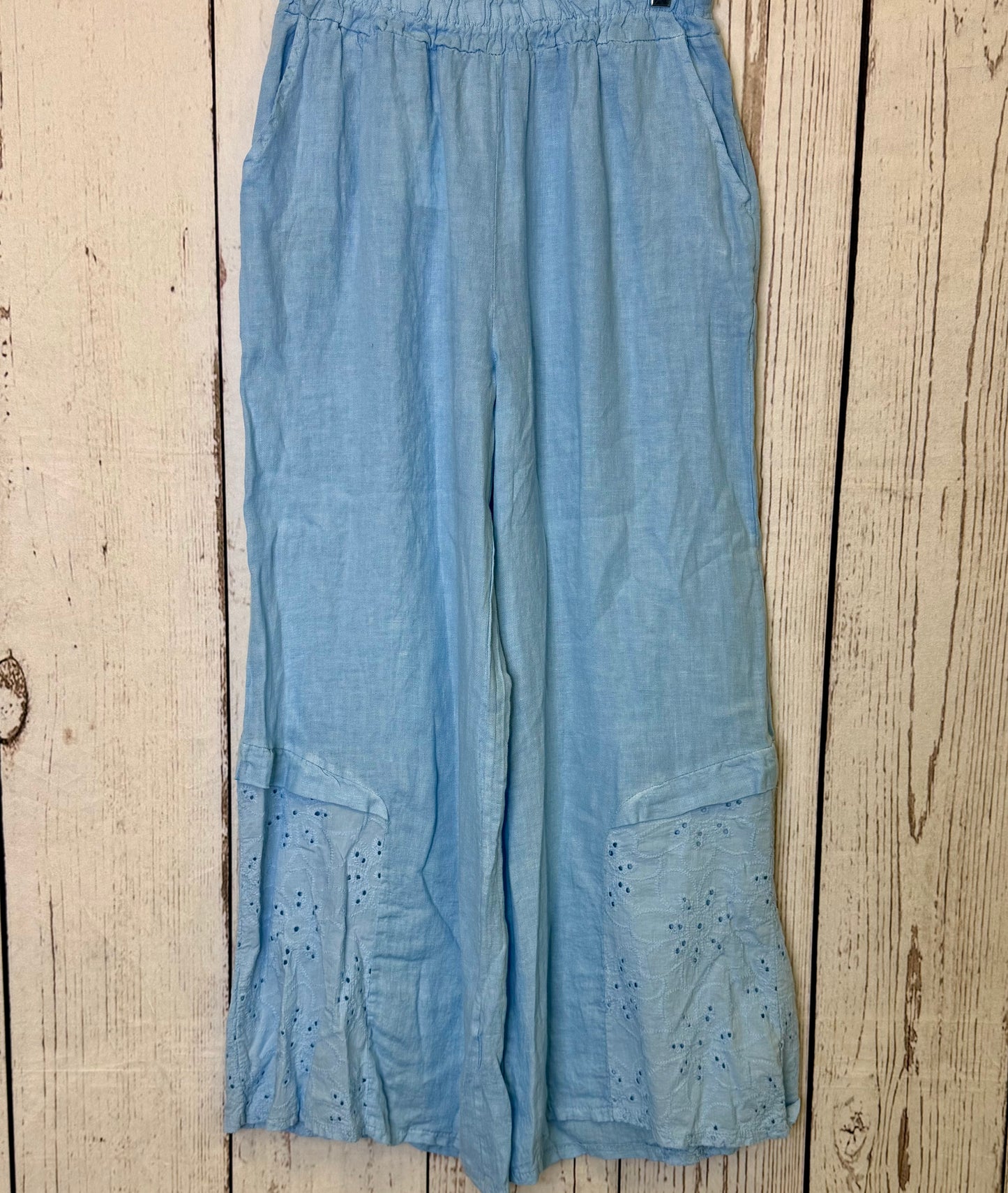 Made in Italy Eyelet Lace Accent Linen Pants