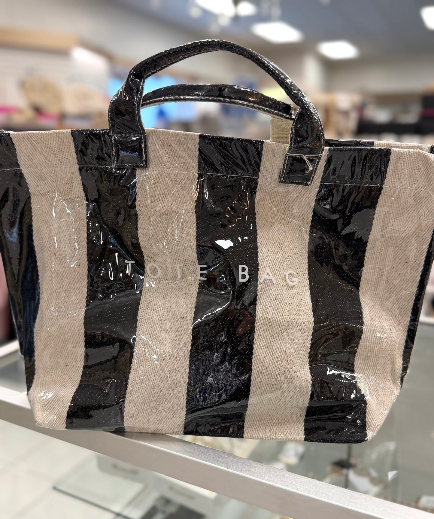 Striped Large-capacity PVC Tote Bag for Women Handbag: Black