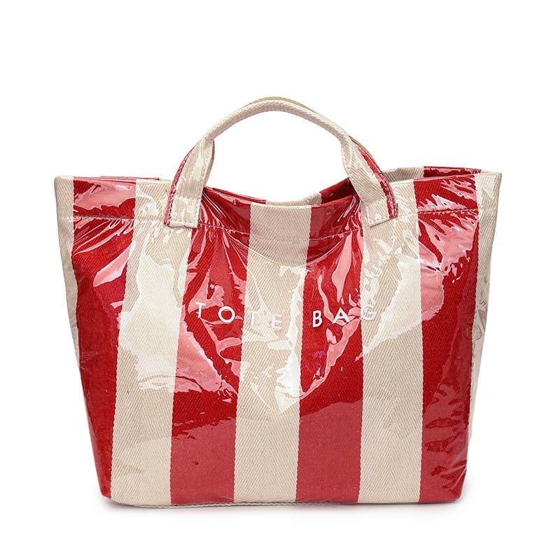 Striped Large-capacity PVC Tote Bag for Women Handbag: Red