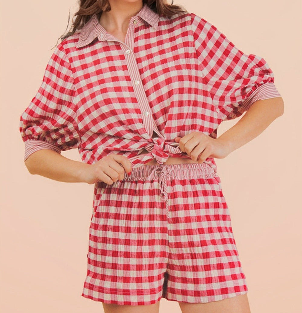 Red Checkered Shirt & Short Set