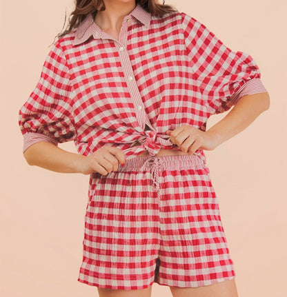 Red Checkered Shirt & Short Set