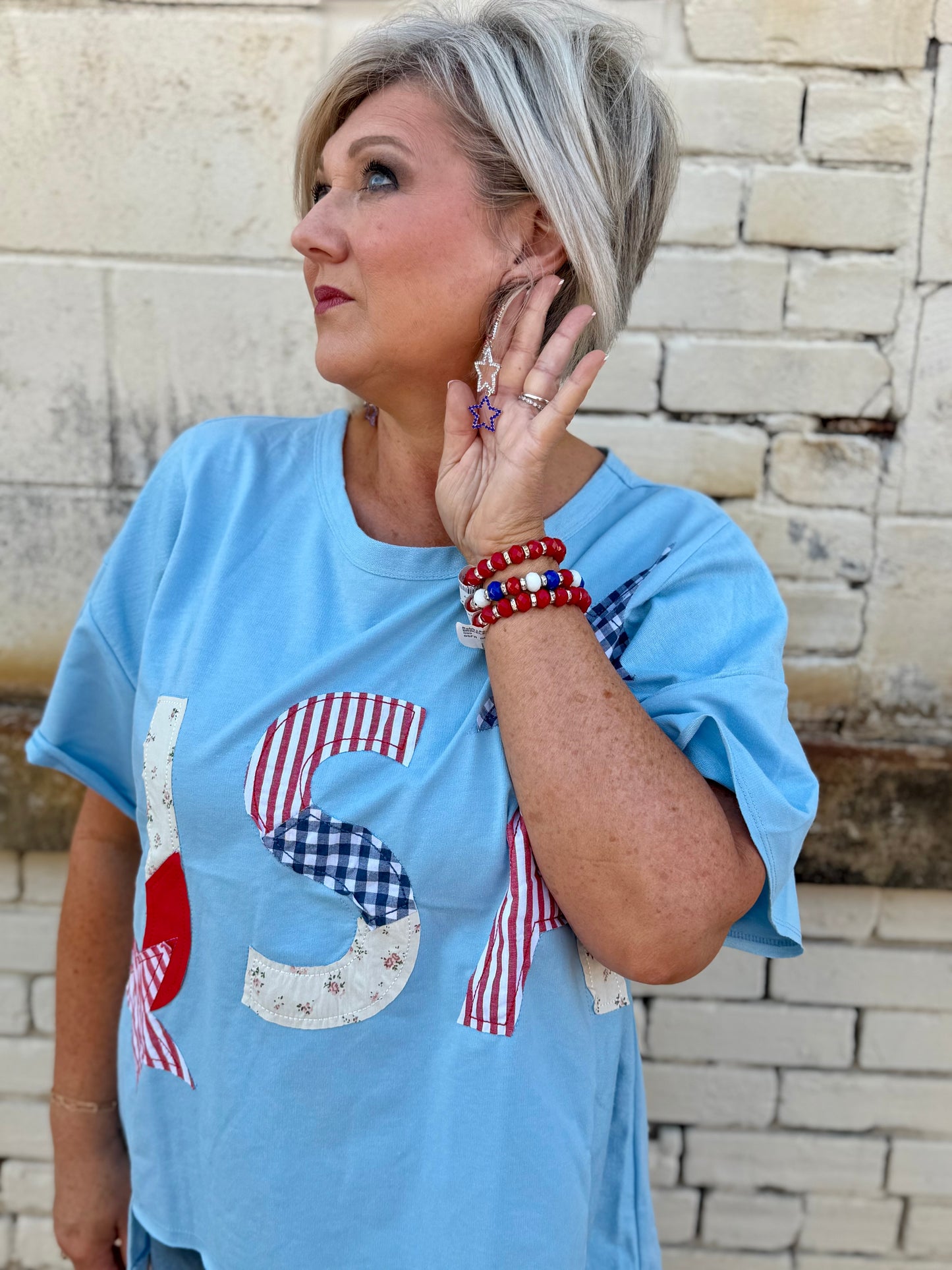 Bibi MIX AND MATCH STARS AND USA PATCHWORK TOP