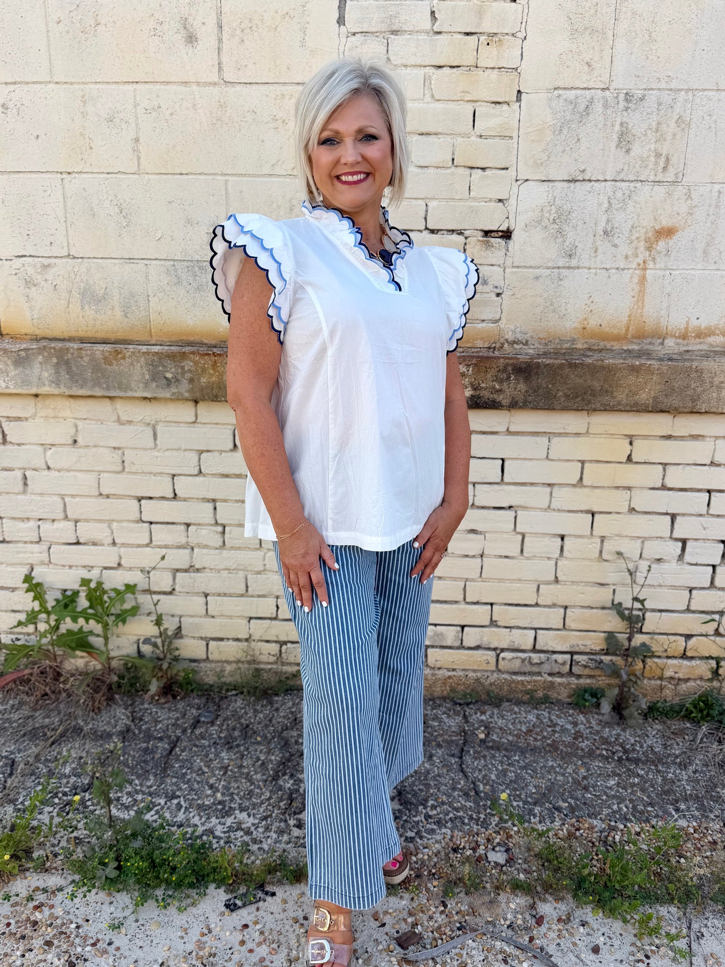 Umgee Stone Wash Stripe Wide-Leg Pants