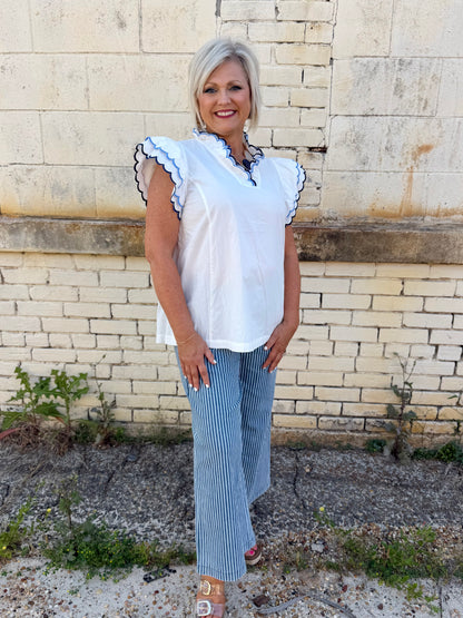 Umgee Stone Wash Stripe Wide-Leg Pants
