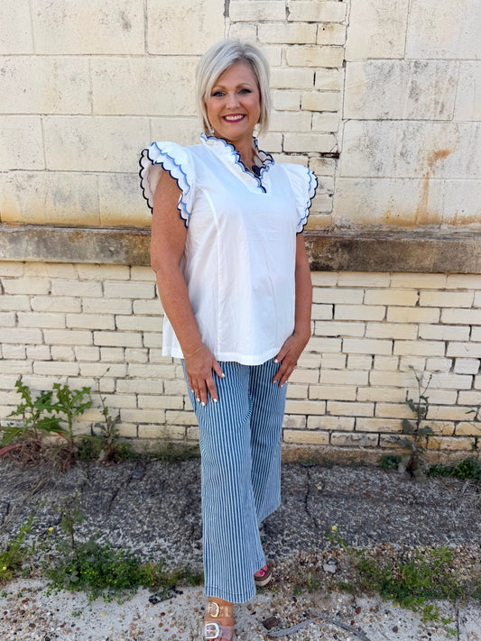 Umgee Stone Wash Stripe Wide-Leg Pants