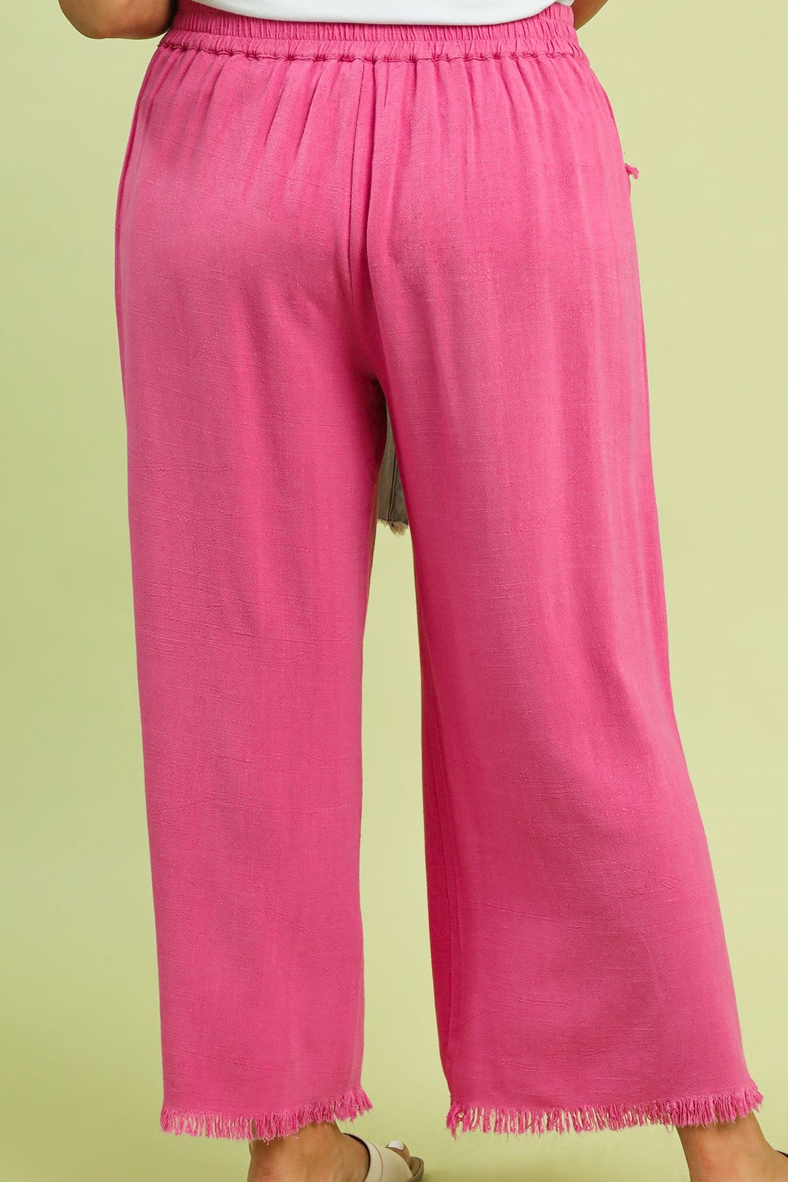 Umgee Plus Size Peony Frayed Hem Wide-Leg Pants