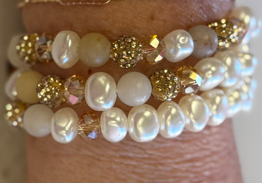 Pink Panache Champagne Pearl Stack Bracelets