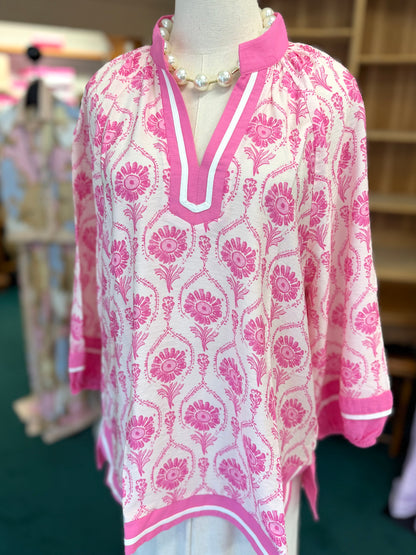 Jodifl Plus Size Pink Boho Print Top
