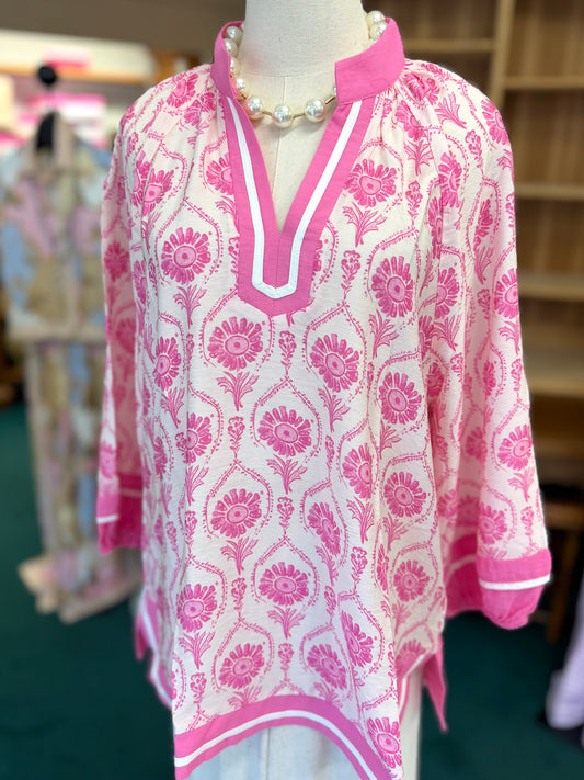 Jodifl Plus Size Pink Boho Print Top