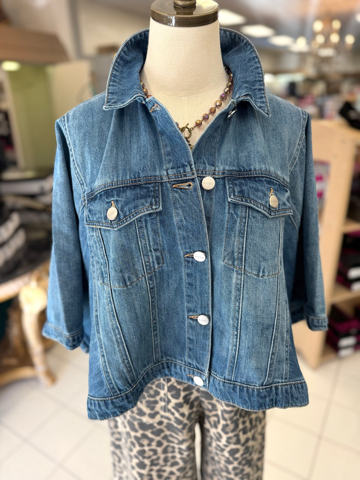 Risen Flowy Square Cape Medium Denim Jacket